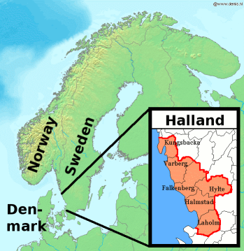 Map of Scandinavia with Halland